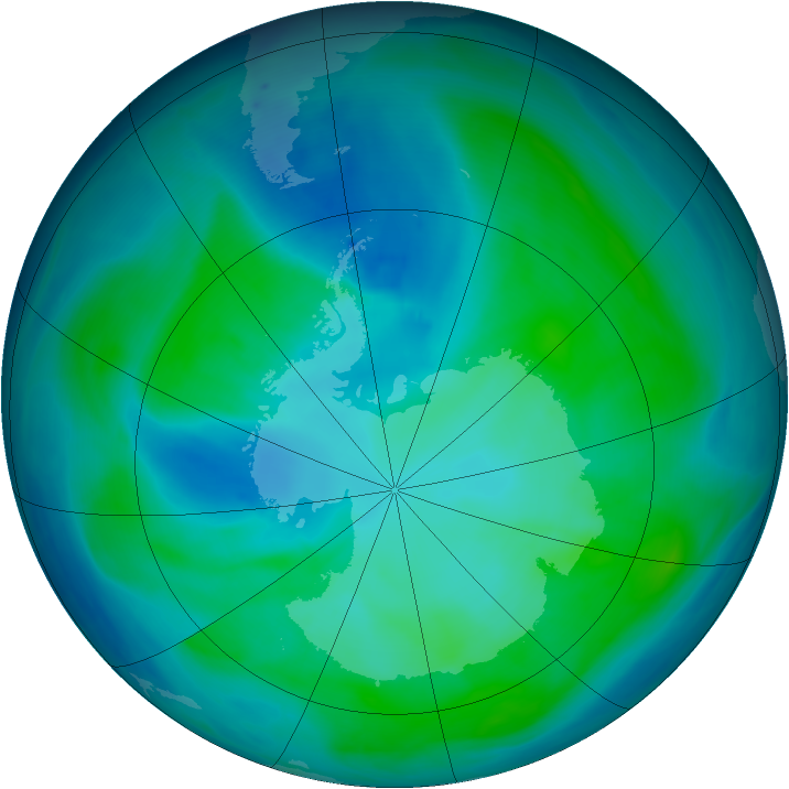 Antarctic ozone map for 25 January 2008